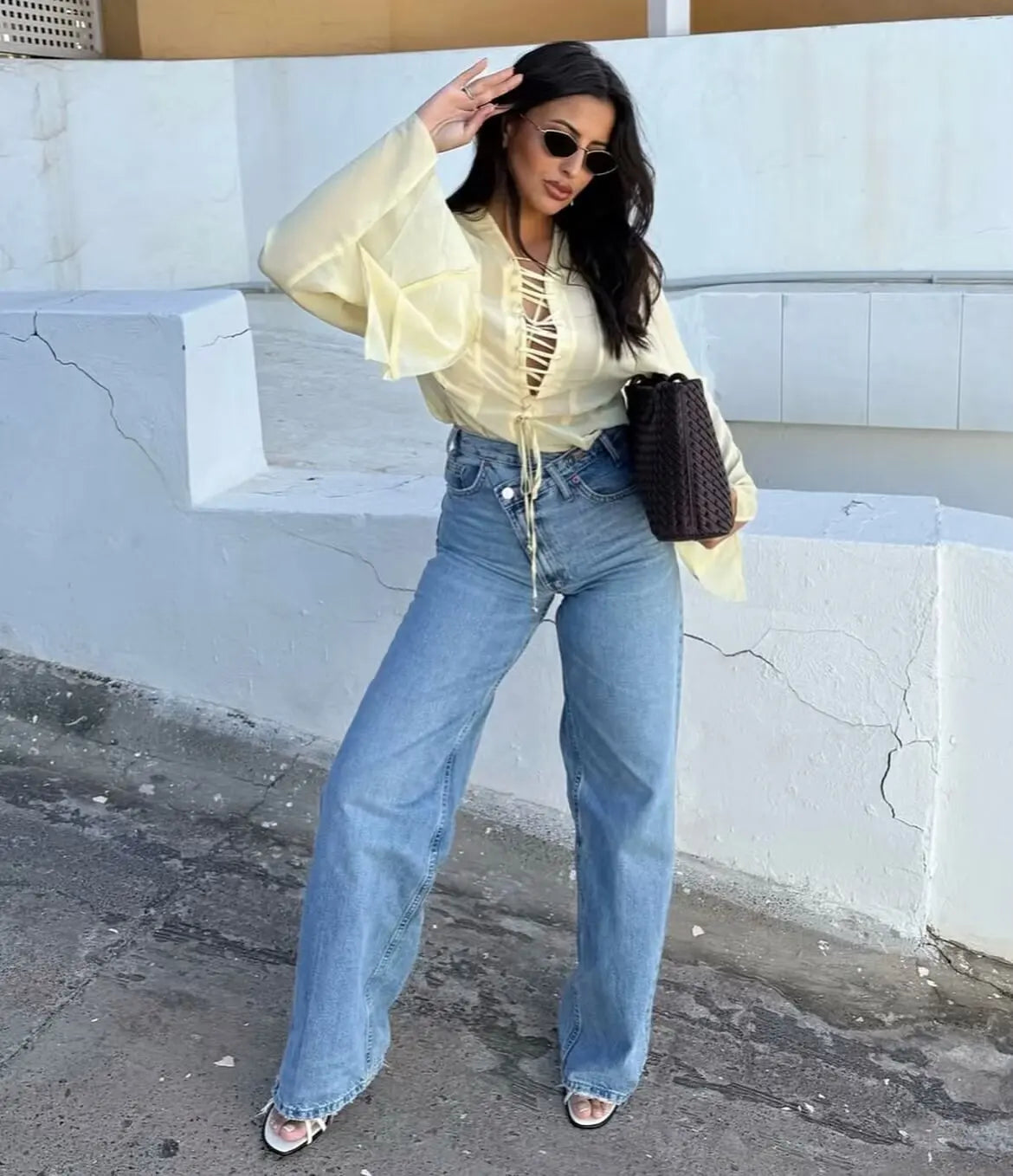 2025 Women’s High-Waist Wide-Leg Jeans – Vintage Blue Straight Fit Denim