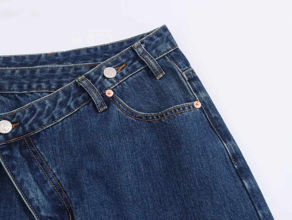 2025 Women’s High-Waist Wide-Leg Jeans – Vintage Blue Straight Fit Denim