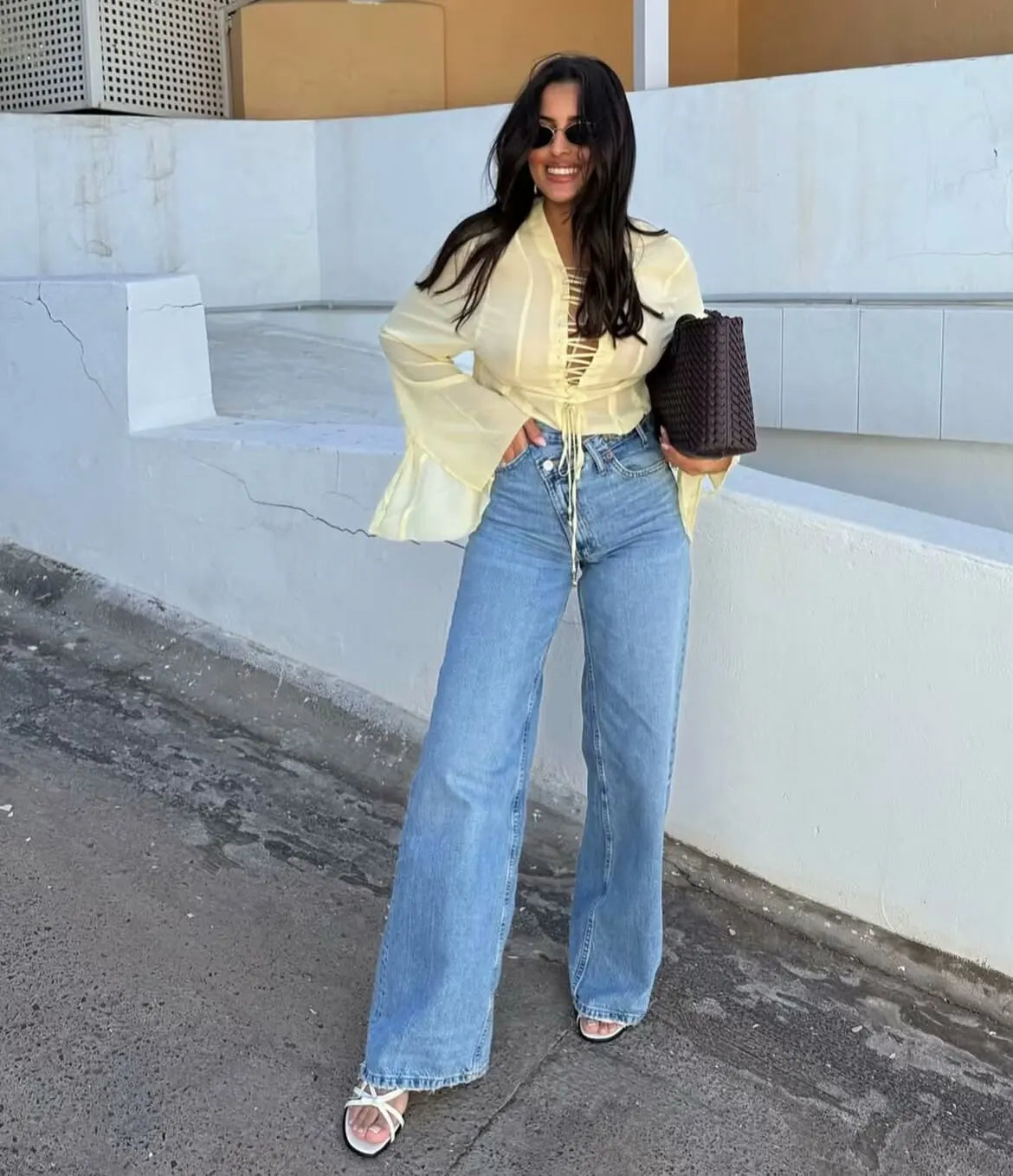 2025 Women’s High-Waist Wide-Leg Jeans – Vintage Blue Straight Fit Denim