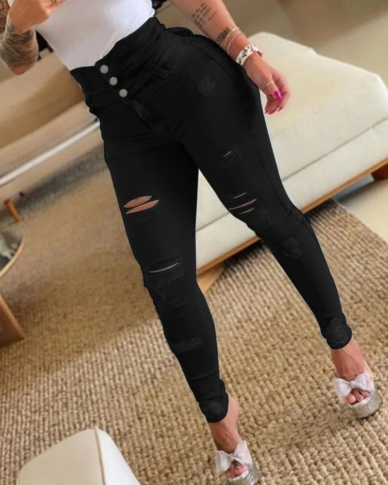 Women’s High-Waist Skinny Pencil Jeans – Bodycon Casual Long Denim Trousers