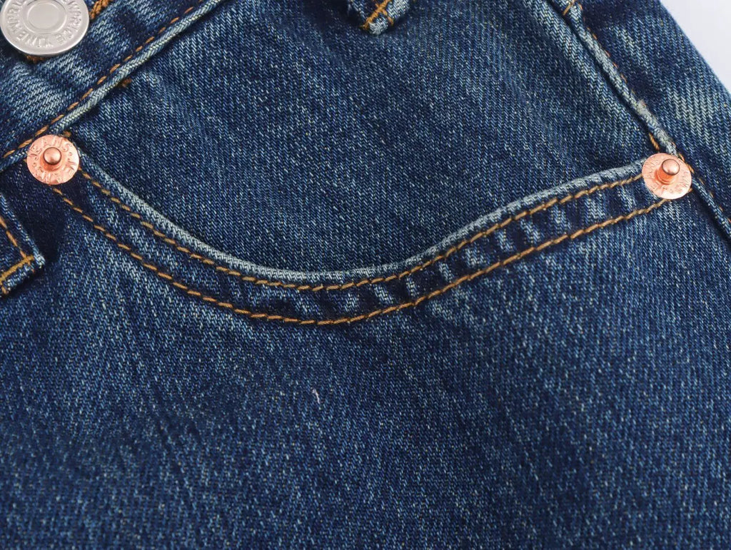 2025 Women’s High-Waist Wide-Leg Jeans – Vintage Blue Straight Fit Denim