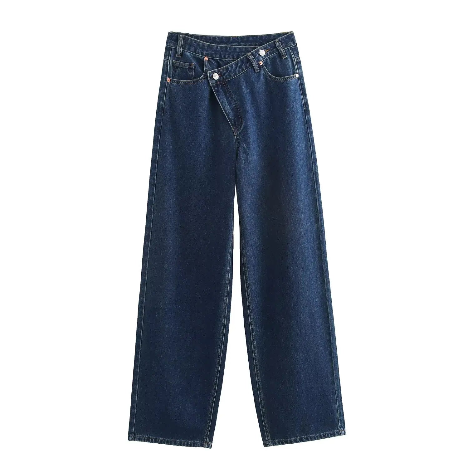 2025 Women’s High-Waist Wide-Leg Jeans – Vintage Blue Straight Fit Denim