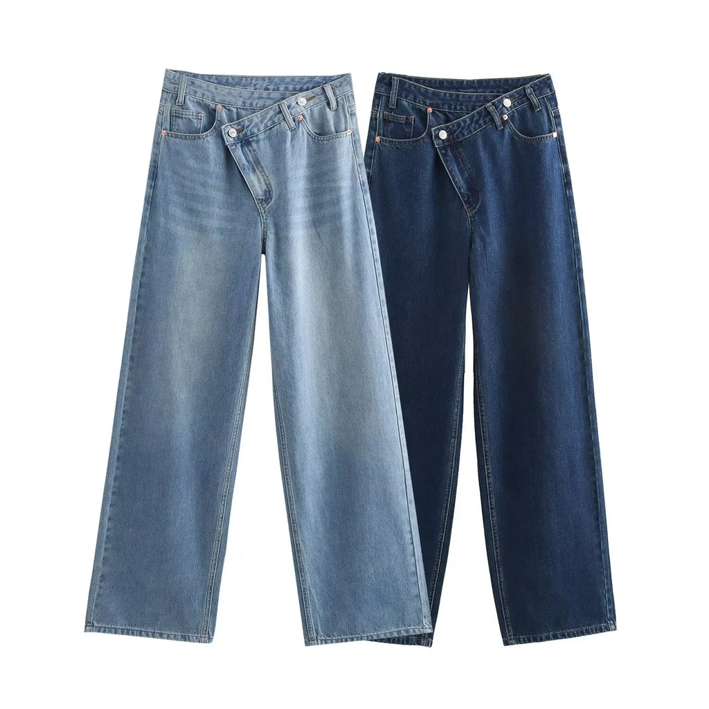 2025 Women’s High-Waist Wide-Leg Jeans – Vintage Blue Straight Fit Denim