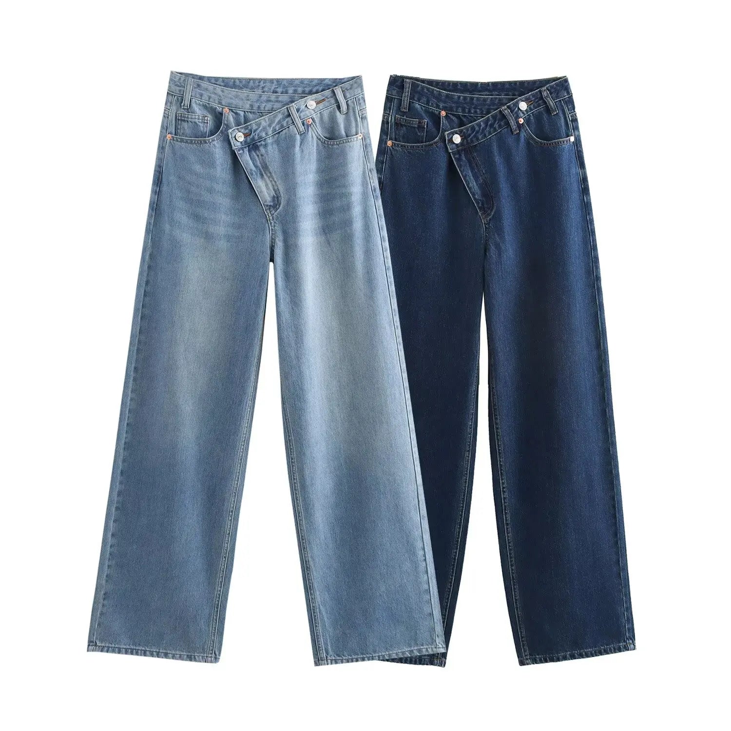 2025 Women’s High-Waist Wide-Leg Jeans – Vintage Blue Straight Fit Denim