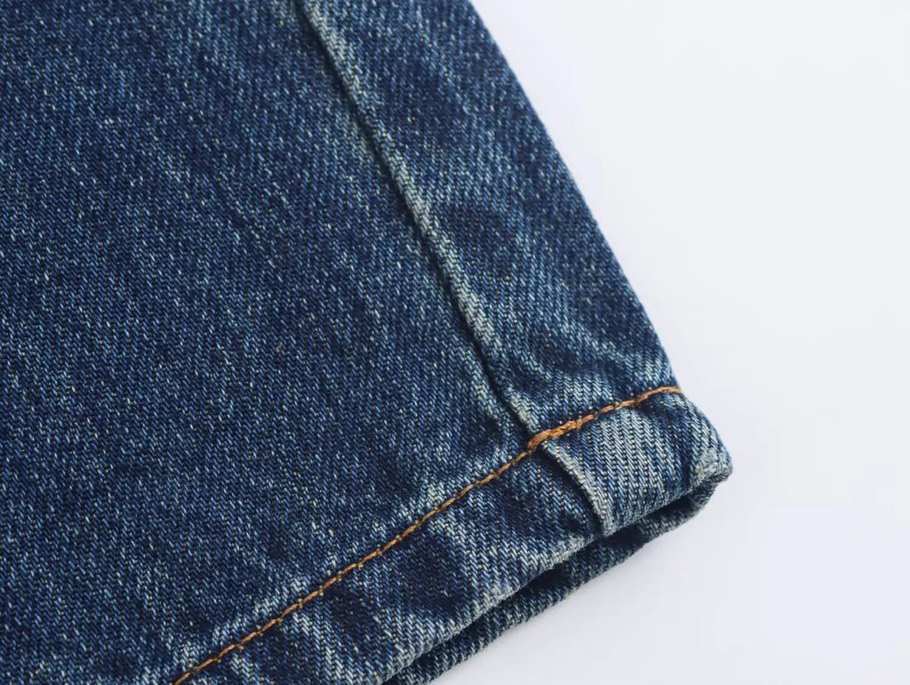 2025 Women’s High-Waist Wide-Leg Jeans – Vintage Blue Straight Fit Denim