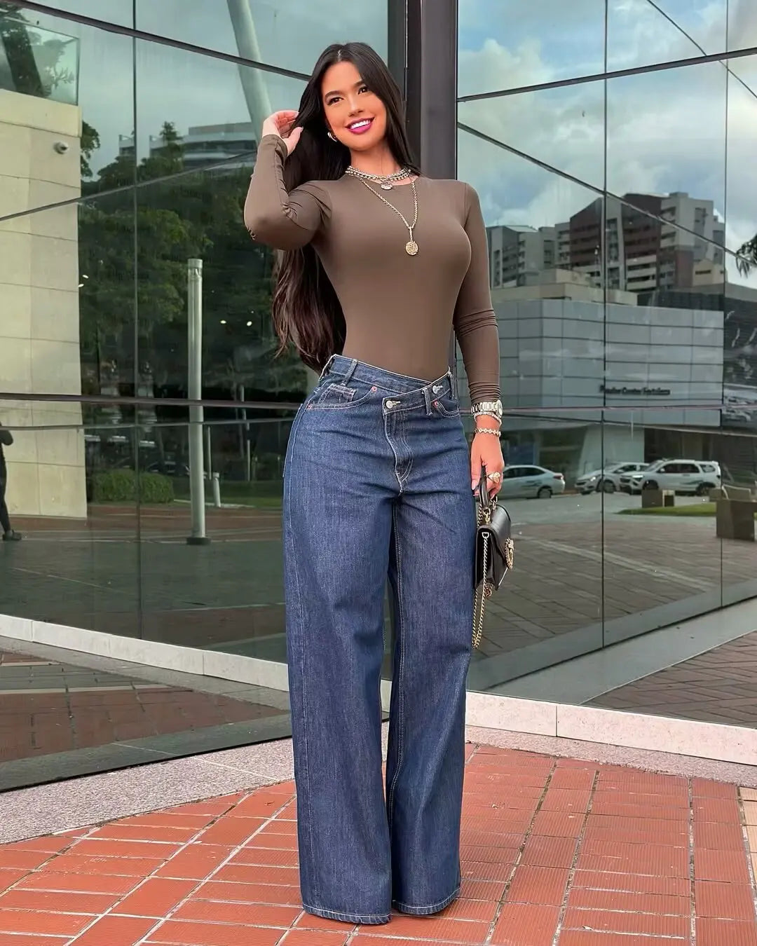 2025 Women’s High-Waist Wide-Leg Jeans – Vintage Blue Straight Fit Denim