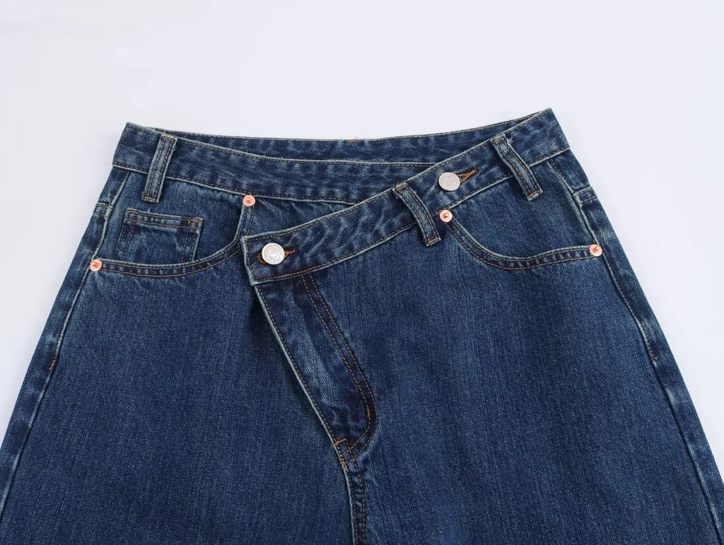2025 Women’s High-Waist Wide-Leg Jeans – Vintage Blue Straight Fit Denim