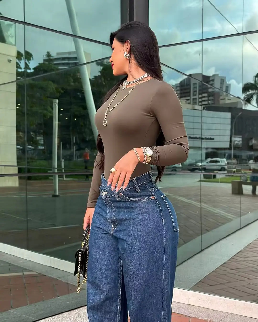 2025 Women’s High-Waist Wide-Leg Jeans – Vintage Blue Straight Fit Denim