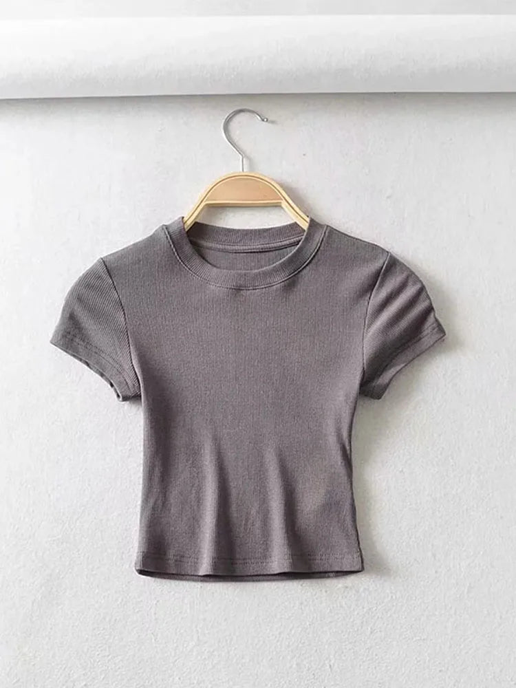 Summer Women’s Slim Fit Crop Top – Short Sleeve Stretchy O - Neck T-Shirt | NovaLume Elegant Women's Fashion