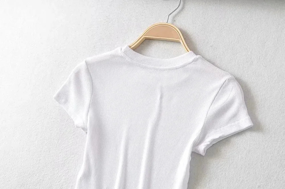 Summer Women’s Slim Fit Crop Top – Short Sleeve Stretchy O - Neck T-Shirt | NovaLume Elegant Women's Fashion