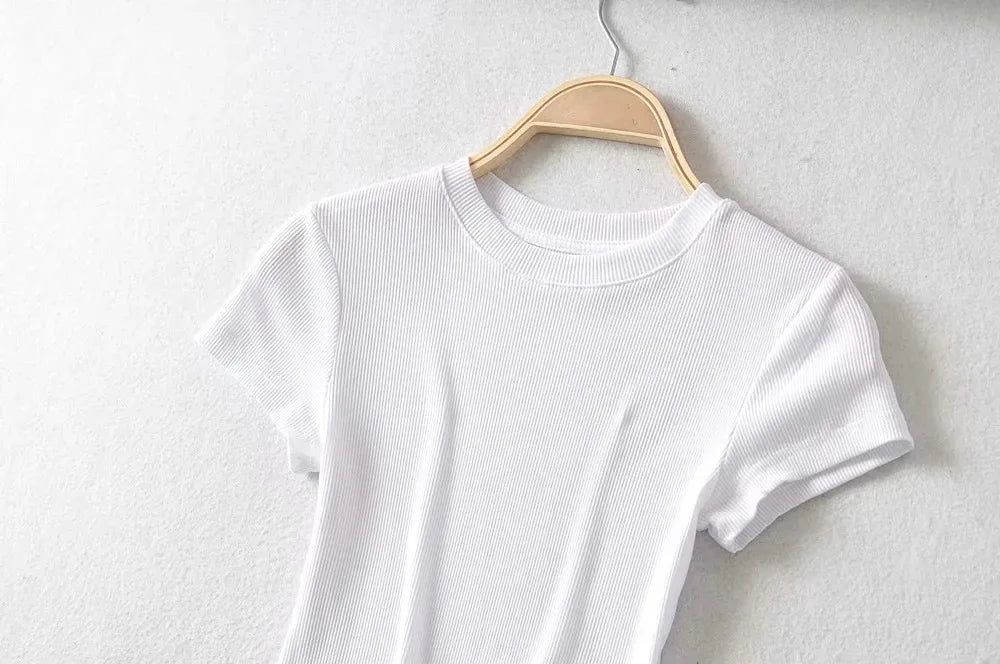 Summer Women’s Slim Fit Crop Top – Short Sleeve Stretchy O - Neck T-Shirt | NovaLume Elegant Women's Fashion