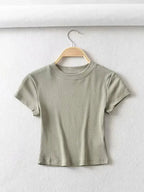 Summer Women’s Slim Fit Crop Top – Short Sleeve Stretchy O - Neck T-Shirt | NovaLume Elegant Women's Fashion