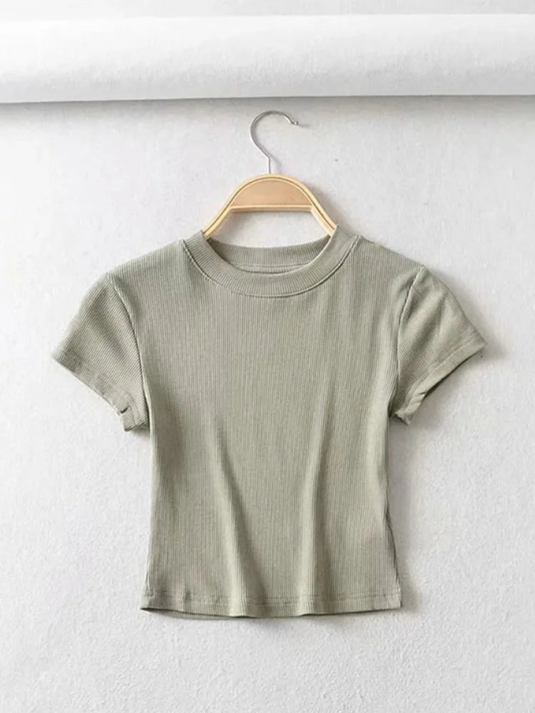 Summer Women’s Slim Fit Crop Top – Short Sleeve Stretchy O - Neck T-Shirt | NovaLume Elegant Women's Fashion