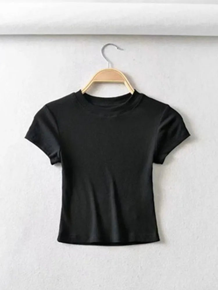 Summer Women’s Slim Fit Crop Top – Short Sleeve Stretchy O - Neck T-Shirt | NovaLume Elegant Women's Fashion