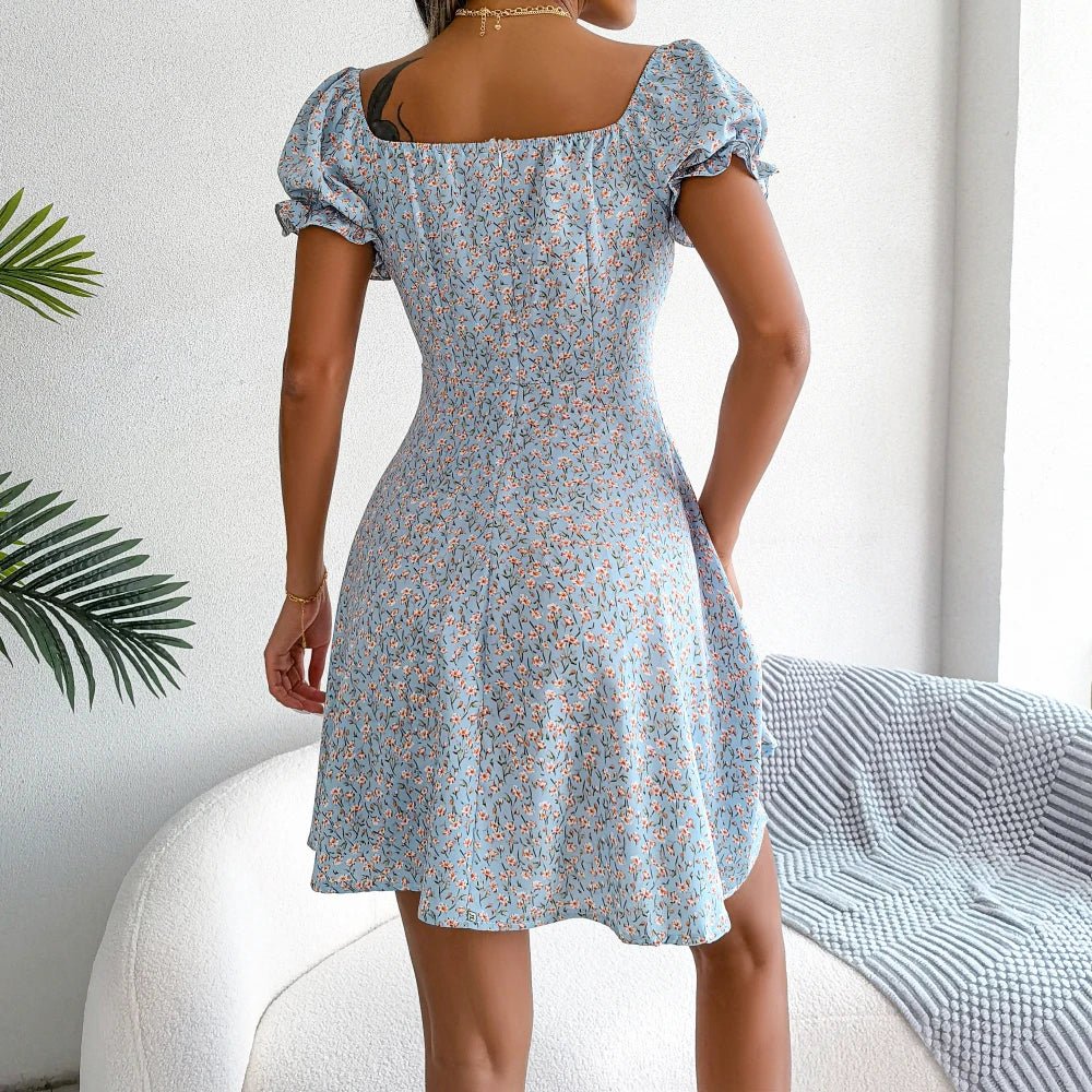 Women Casual Ruffles Short Sleeve Floral Print A Line Dress | NovaLume Elegant Women's Fashion
