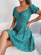 Women Casual Ruffles Short Sleeve Floral Print A Line Dress | NovaLume Elegant Women's Fashion