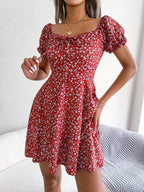Women Casual Ruffles Short Sleeve Floral Print A Line Dress | NovaLume Elegant Women's Fashion