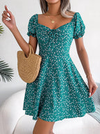 Women Casual Ruffles Short Sleeve Floral Print A Line Dress | NovaLume Elegant Women's Fashion