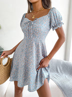 Women Casual Ruffles Short Sleeve Floral Print A Line Dress | NovaLume Elegant Women's Fashion