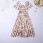 Women’s Floral Chiffon Midi Dress – Short Sleeve Pleated Casual Summer Dress | NovaLume Elegant Women's Fashion