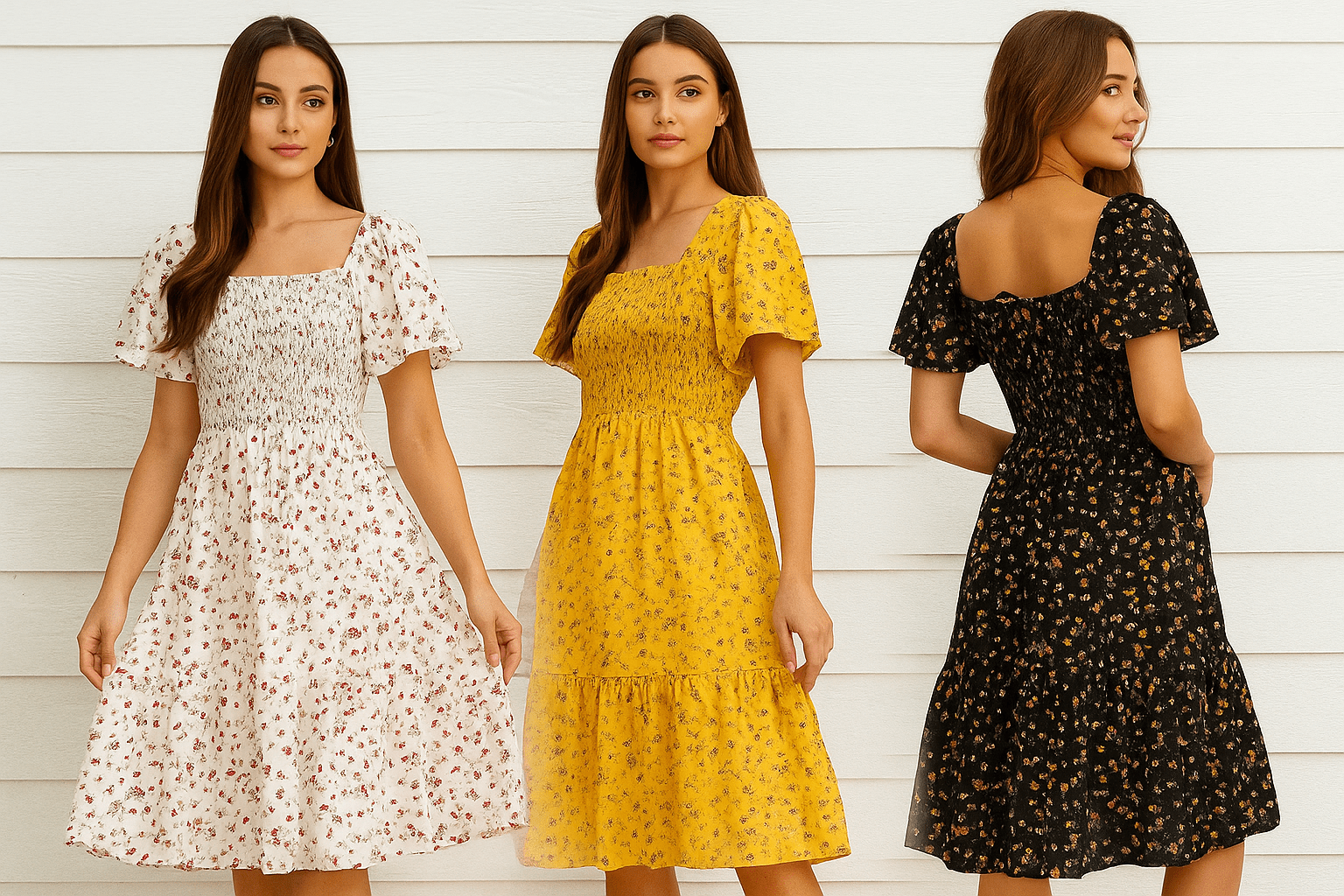 Women’s Floral Chiffon Midi Dress – Short Sleeve Pleated Casual Summer Dress | NovaLume Elegant Women's Fashion