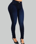 Women’s High - Waist Slim Fit Jeans – Solid Color Shaping Denim for Street Style | NovaLume Elegant Women's Fashion