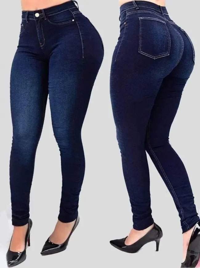 Women’s High - Waist Slim Fit Jeans – Solid Color Shaping Denim for Street Style | NovaLume Elegant Women's Fashion