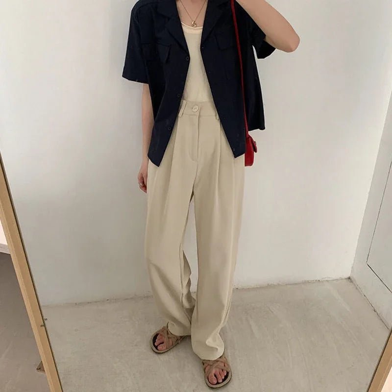 Women’s High - Waist Suit Pants – Loose Straight Office Trousers, Korean Fashion 2024 | NovaLume Elegant Women's Fashion