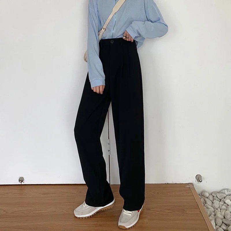 Women’s High - Waist Suit Pants – Loose Straight Office Trousers, Korean Fashion 2024 | NovaLume Elegant Women's Fashion