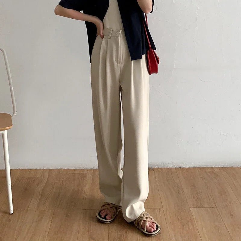 Women’s High - Waist Suit Pants – Loose Straight Office Trousers, Korean Fashion 2024 | NovaLume Elegant Women's Fashion