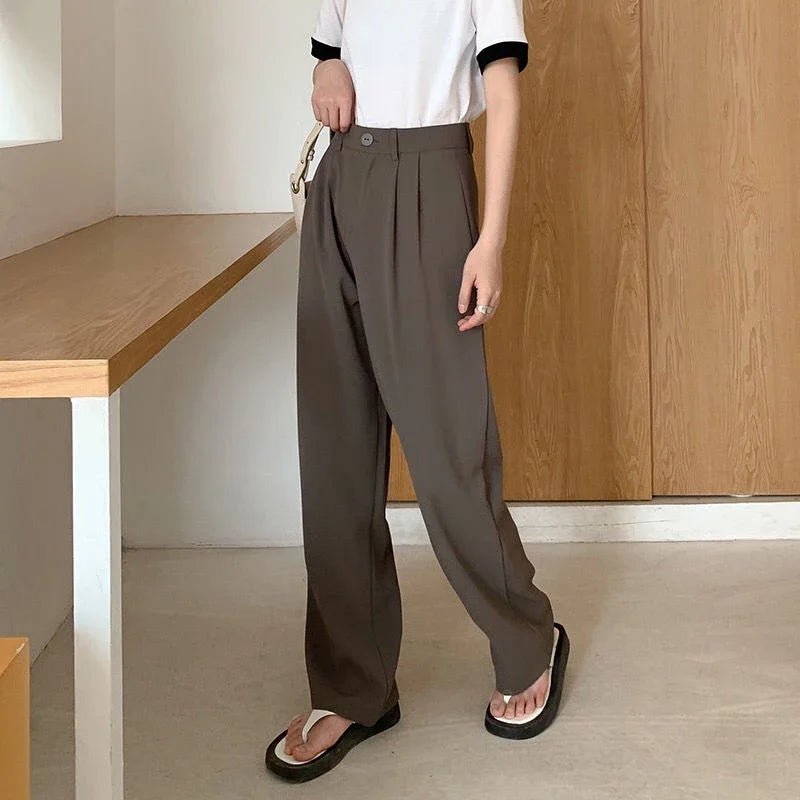 Women’s High - Waist Suit Pants – Loose Straight Office Trousers, Korean Fashion 2024 | NovaLume Elegant Women's Fashion