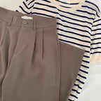 Women’s High - Waist Suit Pants – Loose Straight Office Trousers, Korean Fashion 2024 | NovaLume Elegant Women's Fashion