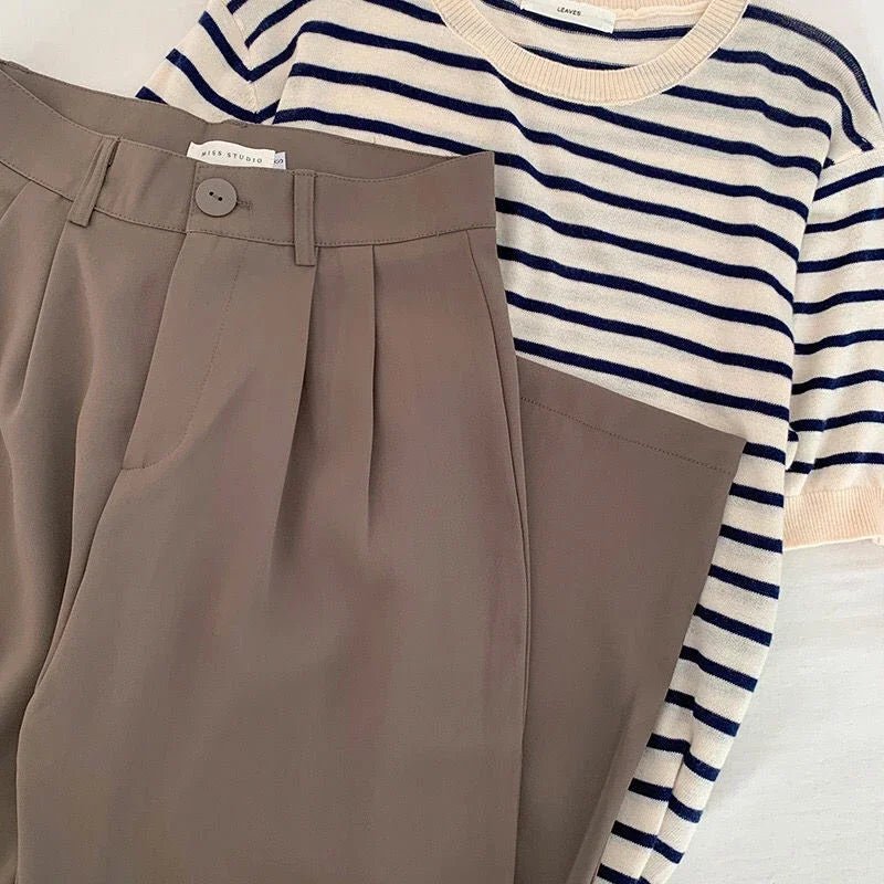 Women’s High - Waist Suit Pants – Loose Straight Office Trousers, Korean Fashion 2024 | NovaLume Elegant Women's Fashion