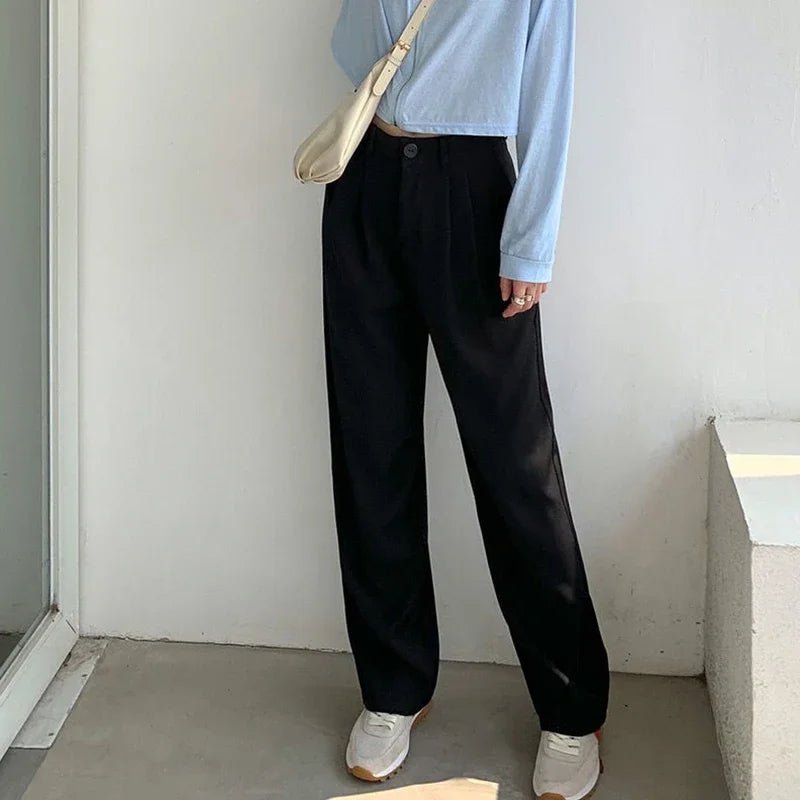 Women’s High - Waist Suit Pants – Loose Straight Office Trousers, Korean Fashion 2024 | NovaLume Elegant Women's Fashion