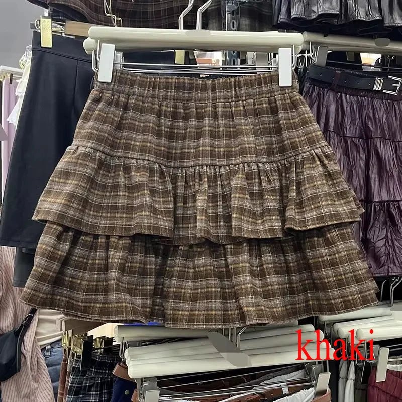 Women’s Japanese Y2K Plaid Ruffle Skirt – Punk Rock Preppy Style Layered Mini Skirt 2025 | NovaLume Elegant Women's Fashion