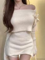 Women's Off - Shoulder Knitted Sweater – Slim Fit Long Sleeve Autumn Winter Pullover Top | NovaLume Elegant Women's Fashion