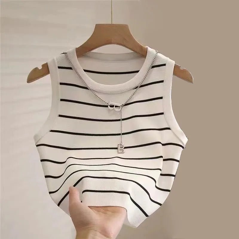 Women's Striped Knit Sleeveless Top – Summer Waistcoat Style Casual Chic Vest Shirt | NovaLume Elegant Women's Fashion