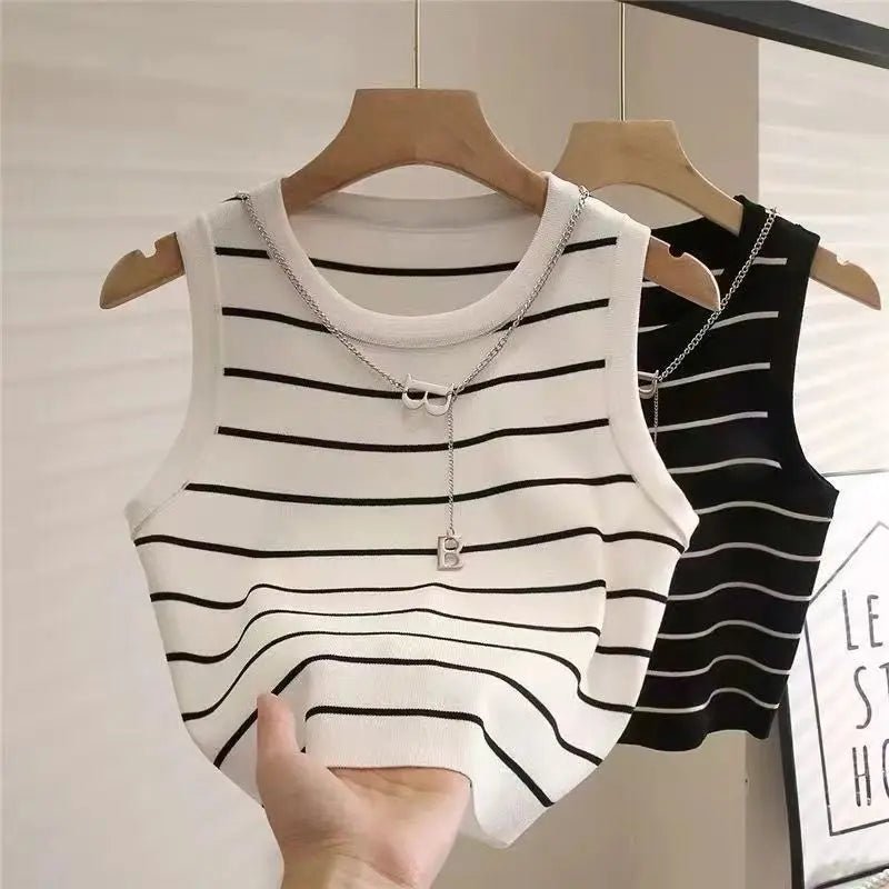 Women's Striped Knit Sleeveless Top – Summer Waistcoat Style Casual Chic Vest Shirt | NovaLume Elegant Women's Fashion
