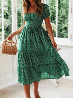 Women’s Vintage Floral Maxi Dress – Puff Sleeve Square Collar Summer Beach Party Dress | NovaLume Elegant Women's Fashion